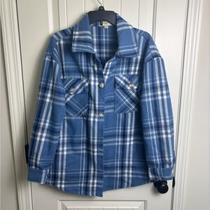 Blue & White Plaid Button-Up Shacket